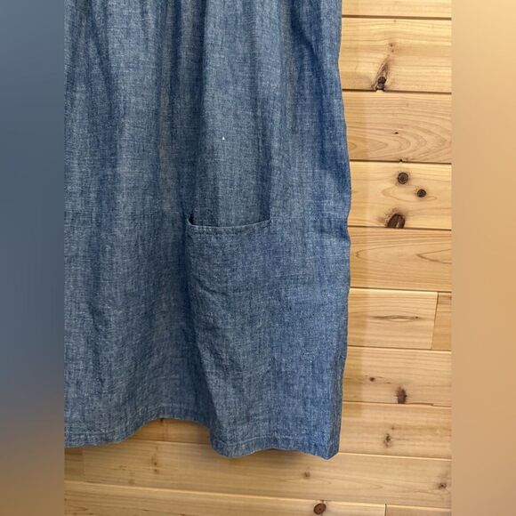 Eileen Fisher Size 3X Blue Hemp Cotton Blend Pull On Midi Skirt Pockets - Picture 8 of 11